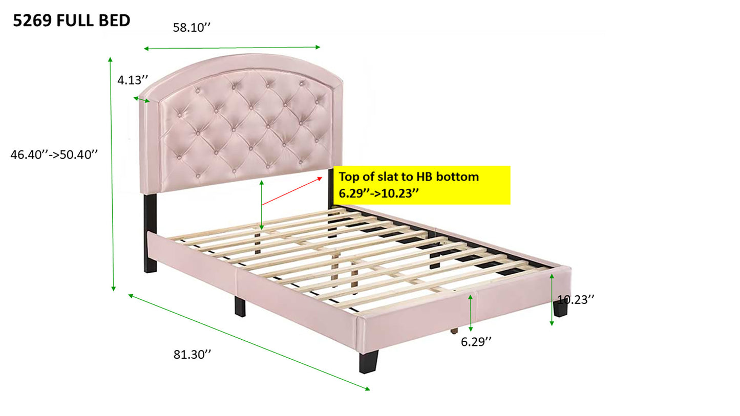 Full Upholstered Platform Bed with Adjustable Headboard 1pc Full Size Bed Gold Fabric