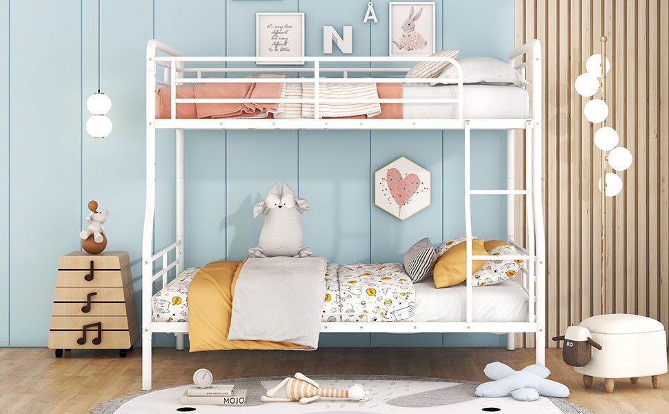 Contemporary White Metal Full XL Over Queen Bunk Bed