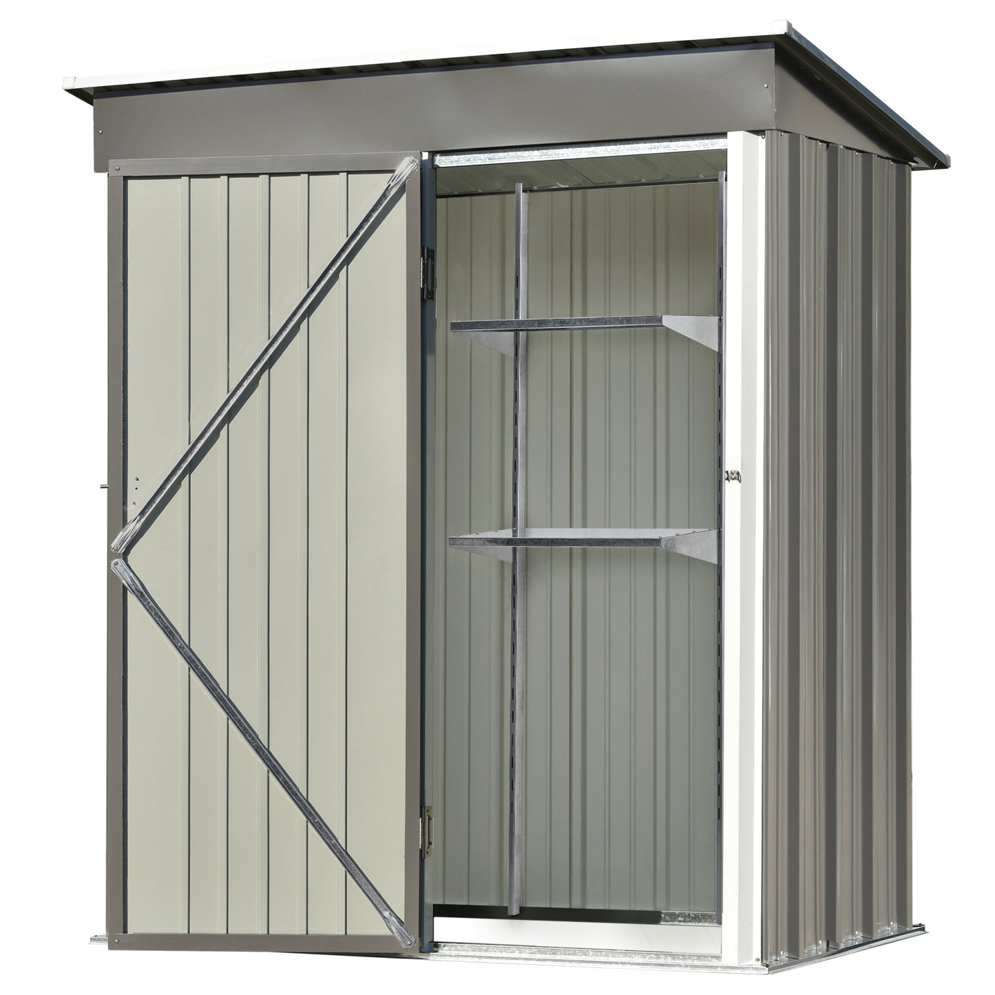 Patio 5ft Wx3ft. L Garden Shed, Metal Lean-to Storage Shed with Adjustable Shelf and Lockable Door, Tool Cabinet for Backyard, Lawn, Garden, Gray