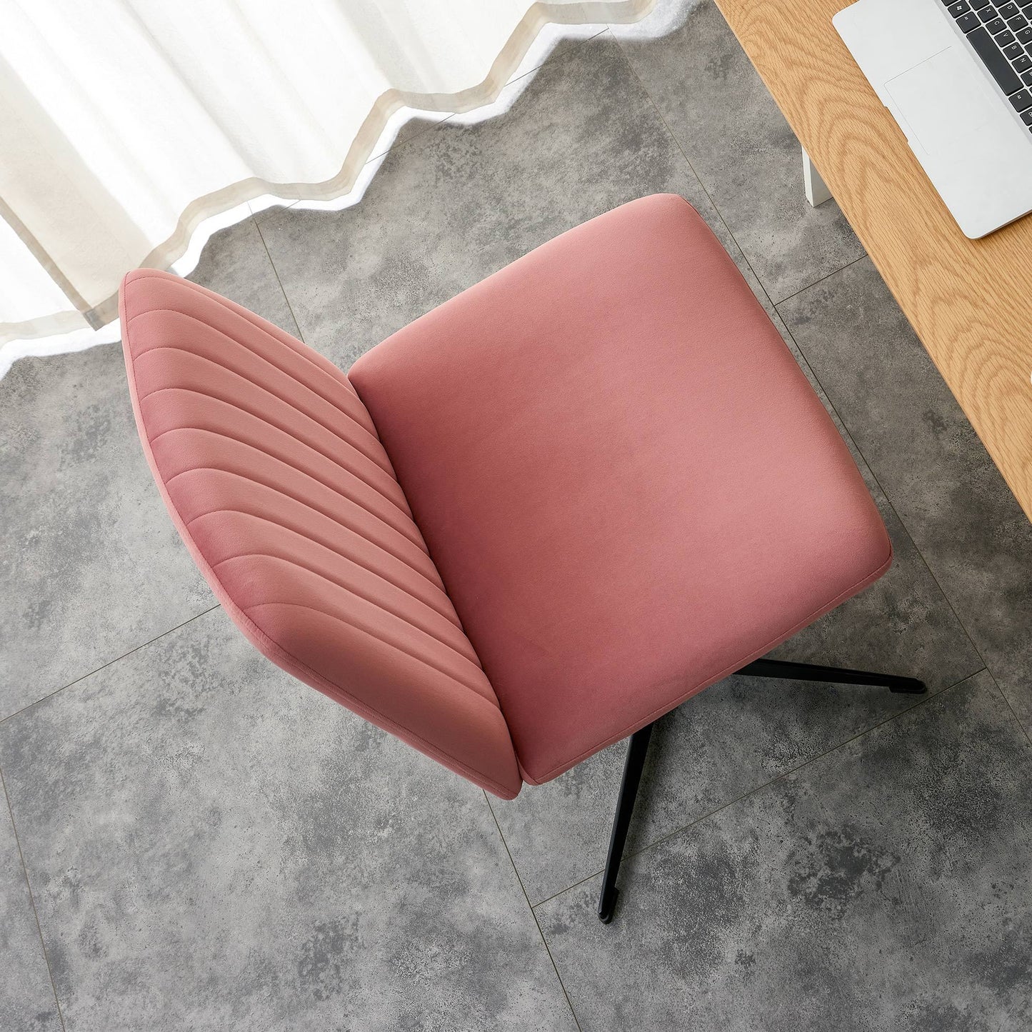 Pink Velvet Material. Home Computer Chair Office Chair Adjustable 360 °Swivel Cushion Chair With Black Foot Swivel Chair Makeup Chair Study Desk Chair. No WheelsW115167384