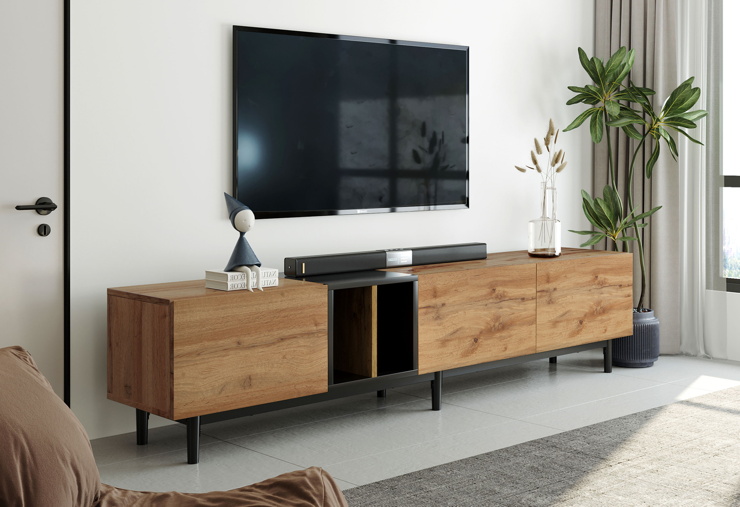 Stylish 80'' TV Stand with 3 Doors and Large Storage Cabinet for Modern Living Room