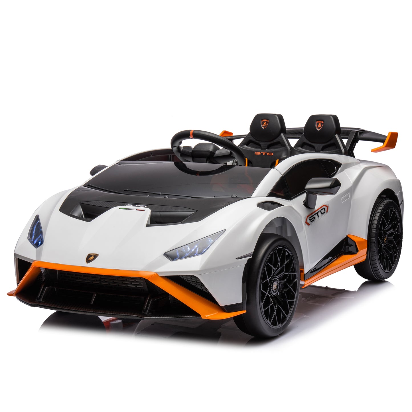 Lamborghini Huracan Sto 24V Kids Electric Ride-On Drift Car: Speeds 1.86-5.59 MPH, Ages 3-8, Foam Front Wheels, 360° Spin, LED Lights, Dynamic Music, Early Learning, USB Port, Drift Feature