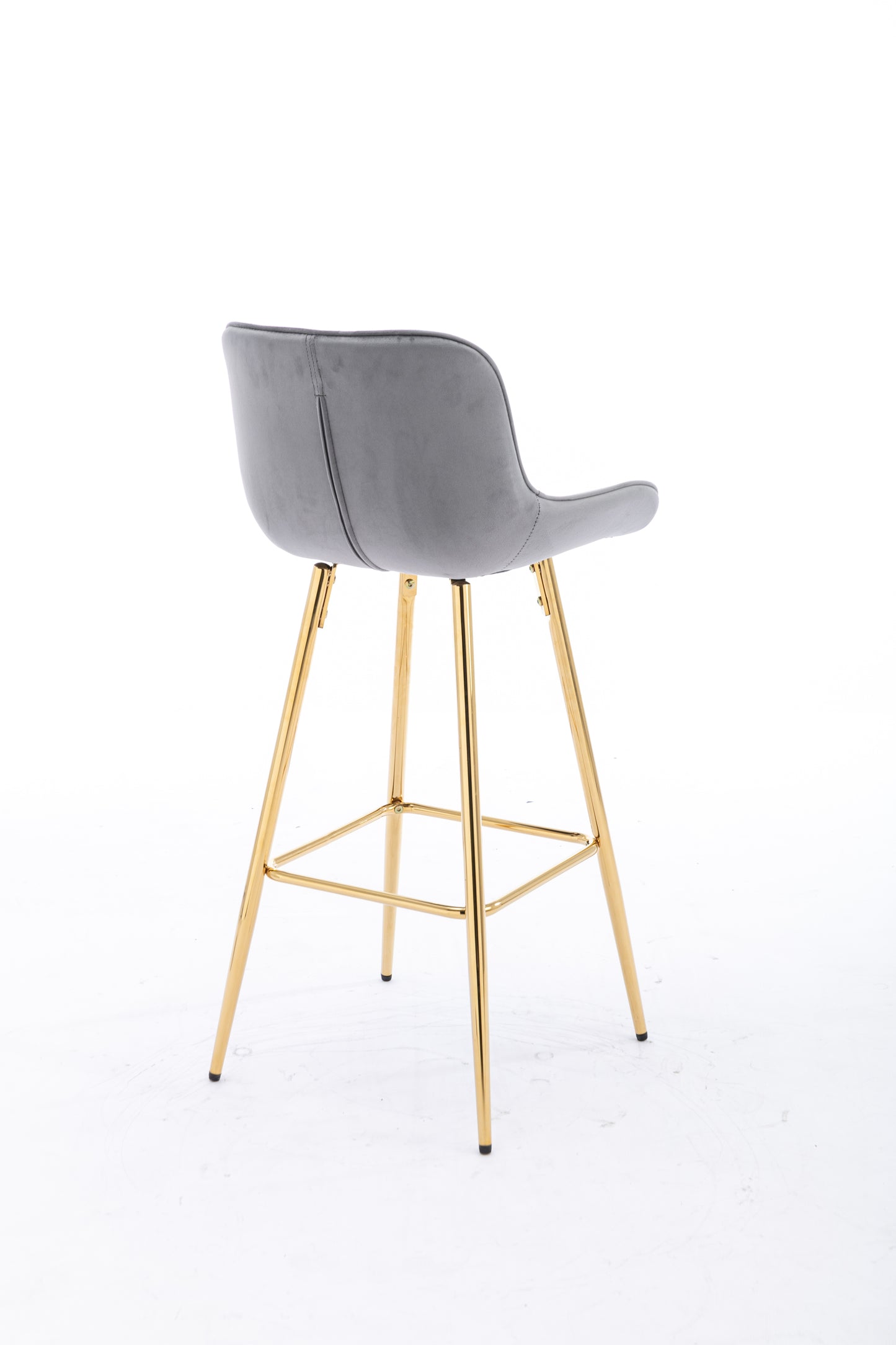 26 Inch Set of 2 Bar Stools,with Chrome Footrest Velvet Fabric Counter Stool Golden Leg Simple Bar Stool,GRAY