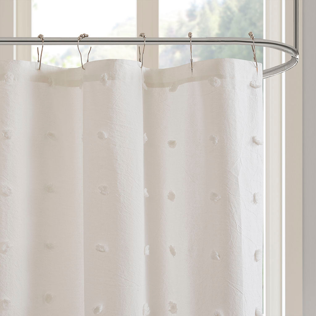 Ivory Cotton Pom Pom Bathroom Shower Curtain