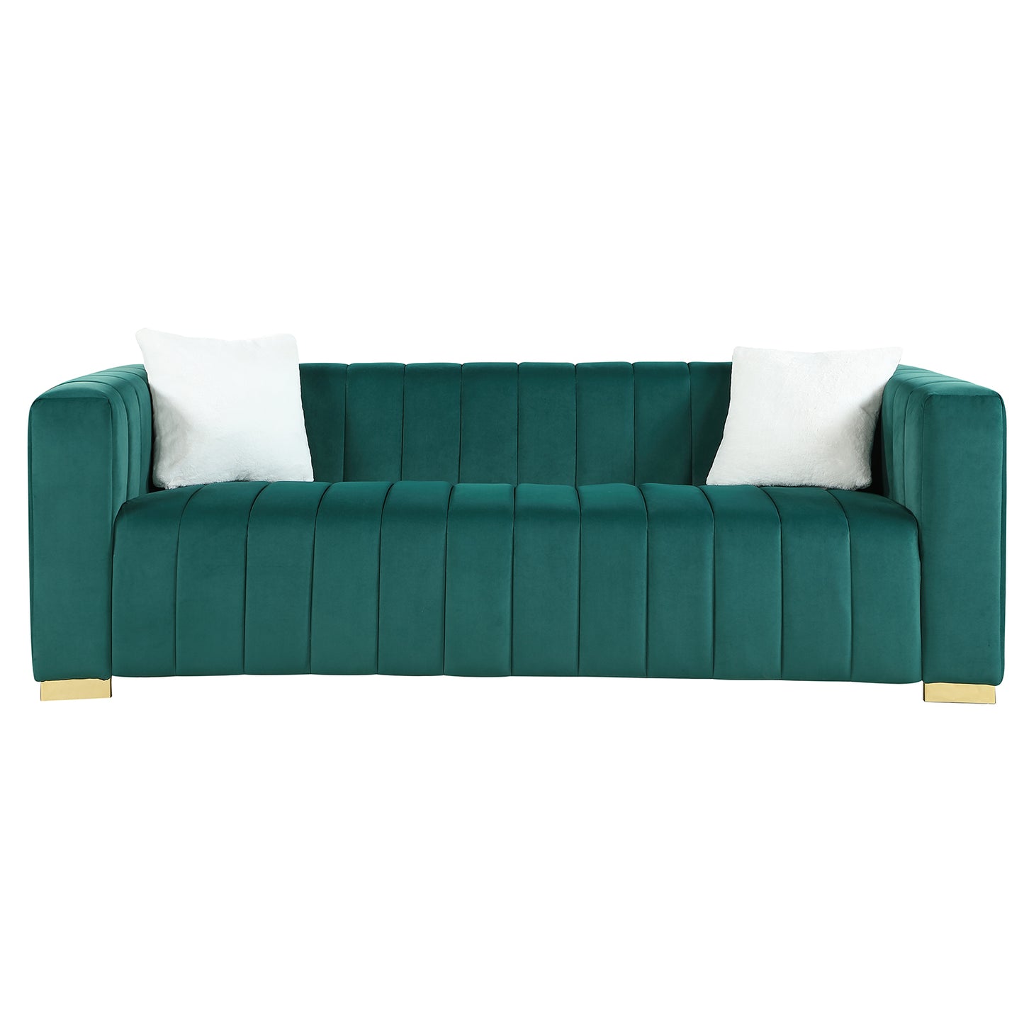 Chesterfield Inspired Dark Green Velvet Sofa Set with 3 Seater and Loveseat