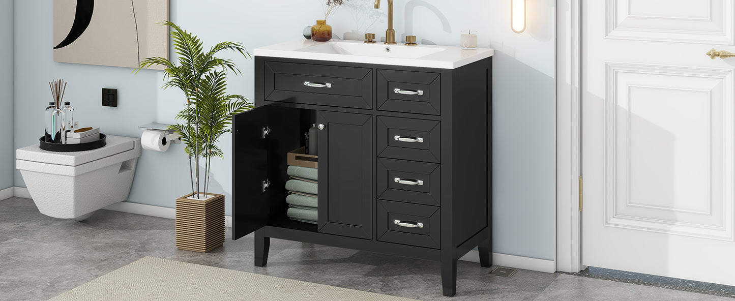 36" Bathroom Vanity with Sink Combo, Black Bathroom Cabinet with Drawers, Solid Frame and MDF Board