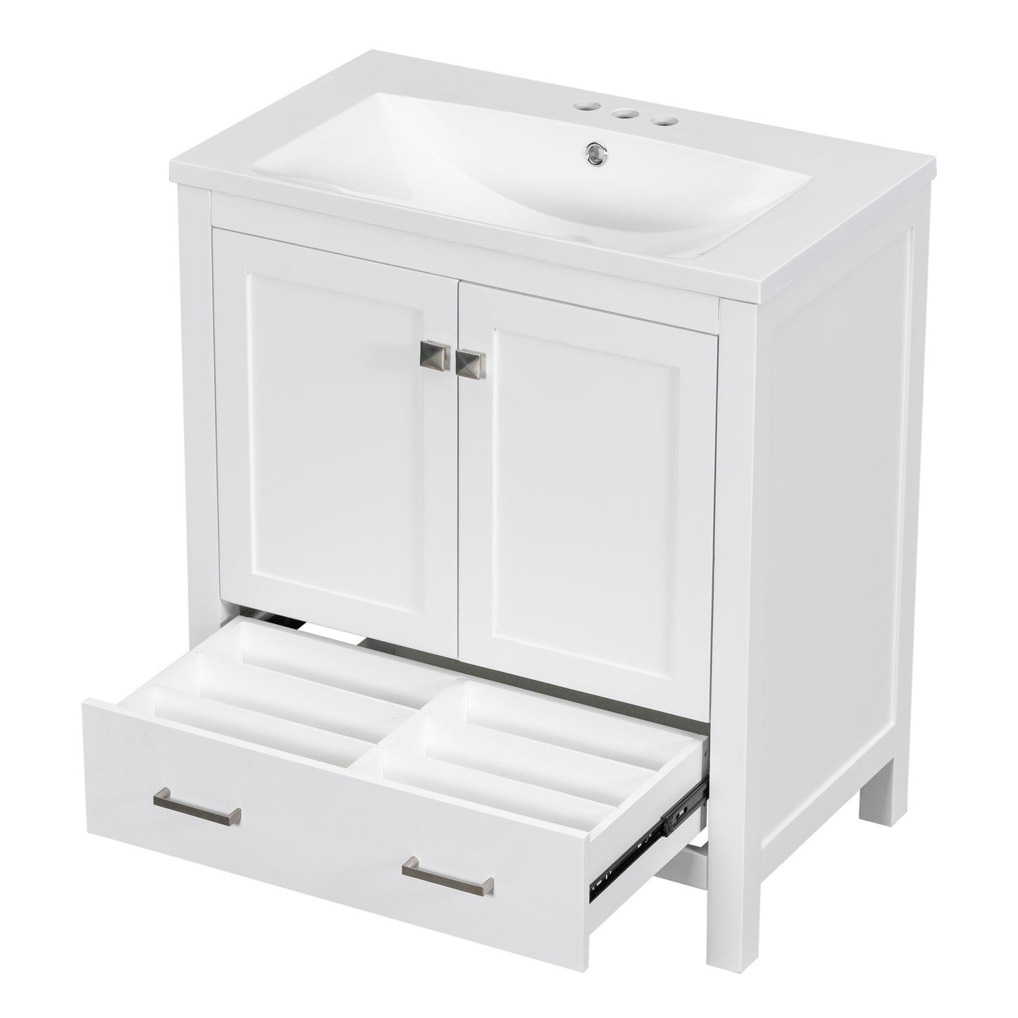 30" White Bathroom Vanity with Single Sink, Combo Cabinet Undermount Sink, Bathroom Storage Cabinet with 2 Doors and a Drawer, Soft Closing, Multifunctional Storage, Solid Wood Frame