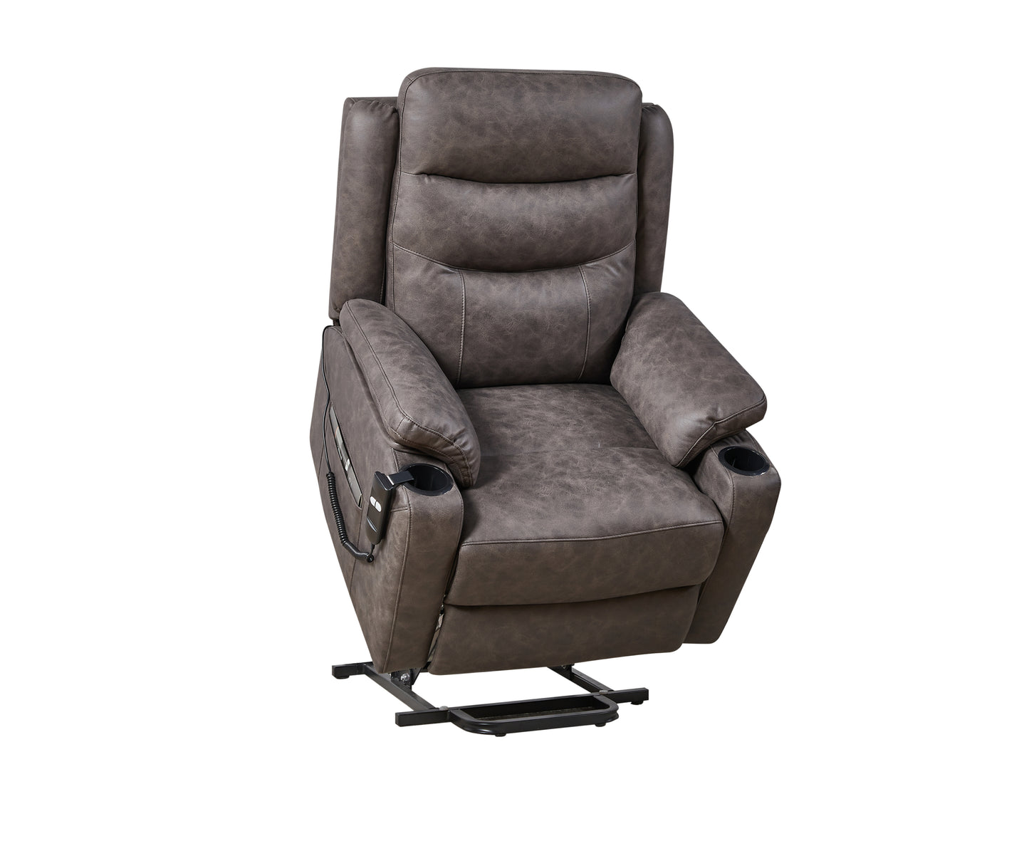 Electric Power Lift Recliner Chair with Suede Fabric and Cup Holders