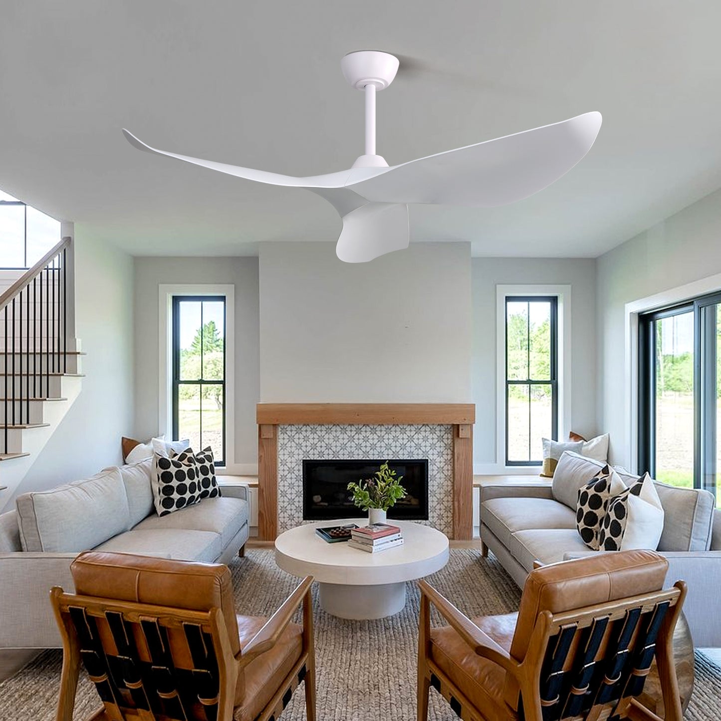 52 Inch Modern Indoor Ceiling Fan With Remote Control and Wood Blades