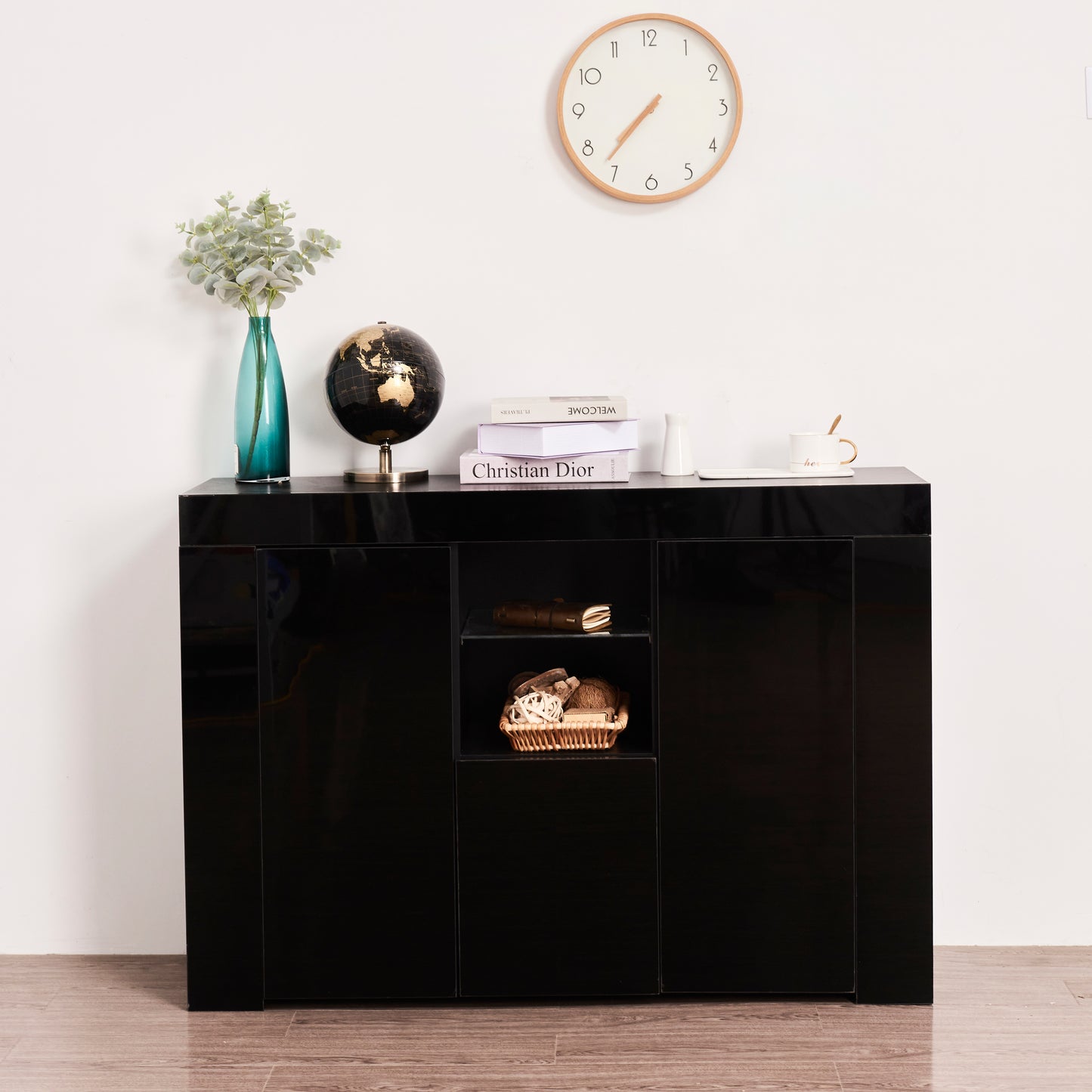 Modern White High Gloss LED Sideboard with Drawer and Storage Cabinet