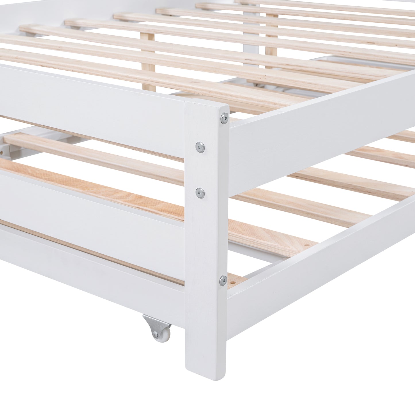 Full Size Platform Bed with Adjustable Trundle,White