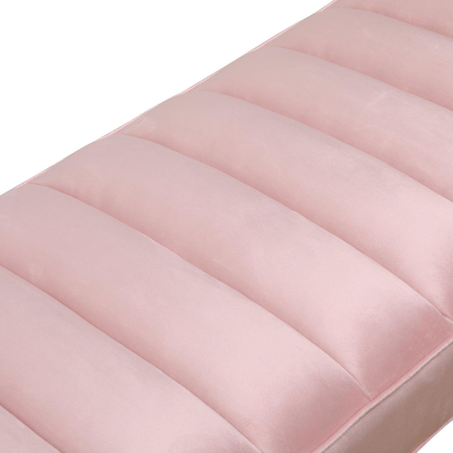 Pink Velvet Upholstered Bench Channel Tufted Bedroom Ottoman with Wood Legs Home Furniture (Pink)