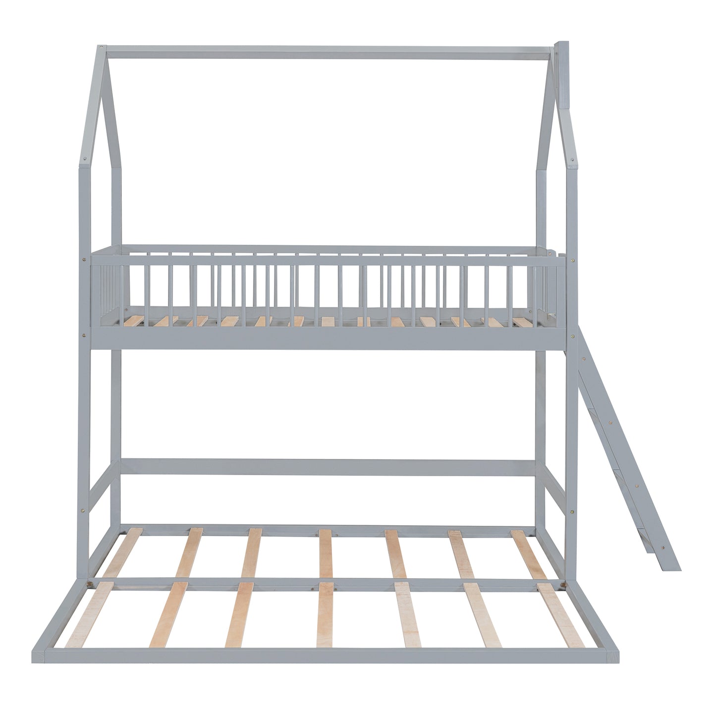 House-Shaped Twin Bunk Bed with Trundle, Ladder, and Artistic Design