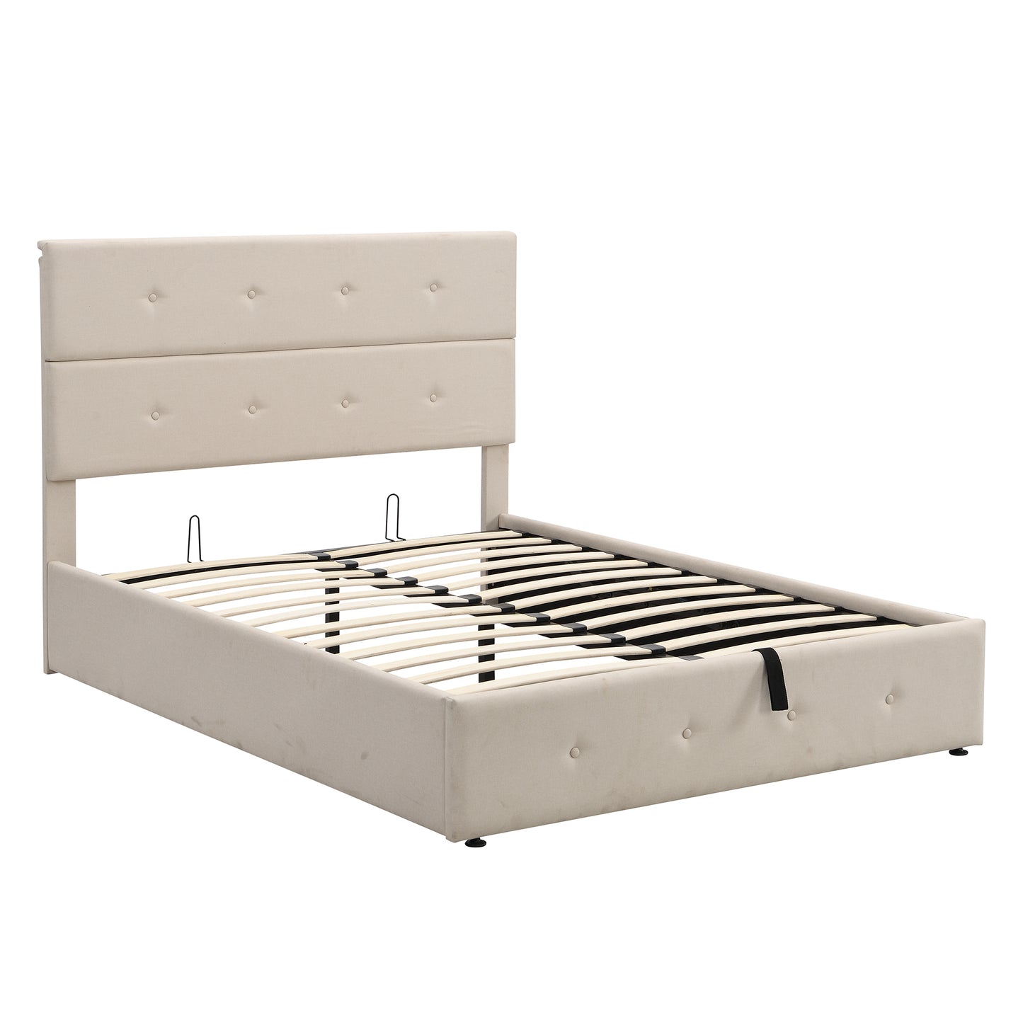 Upholstered Platform Bed with Underneath Storage,Full Size,Beige