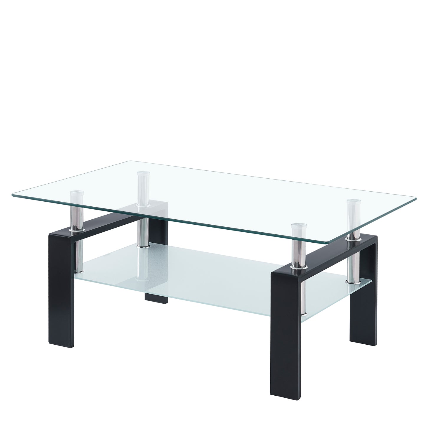 Stylish Clear Glass Coffee Table with Geometric Design