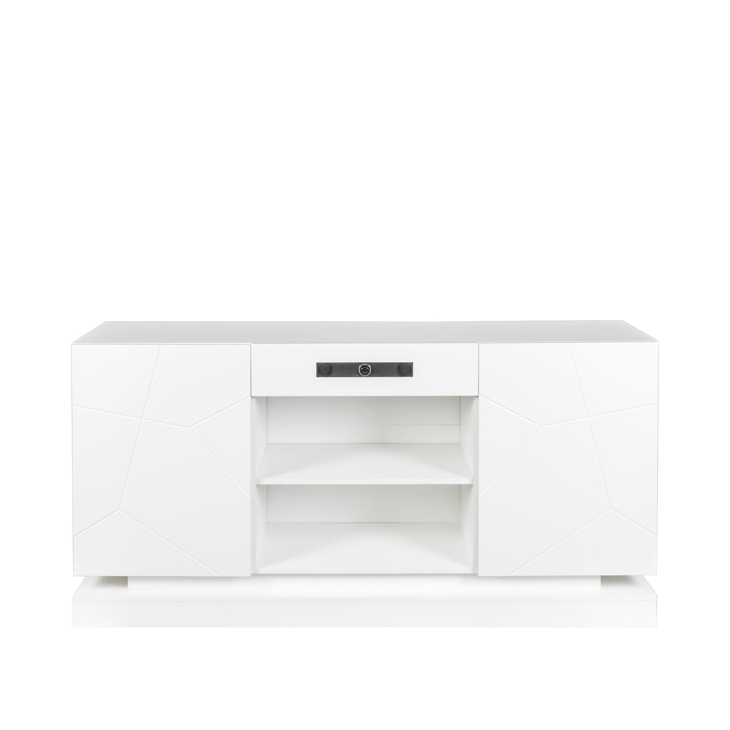 White TV Cabinet with Bluetooth Speaker and LED Lights, Modern Entertainment Stand with Storage Drawers