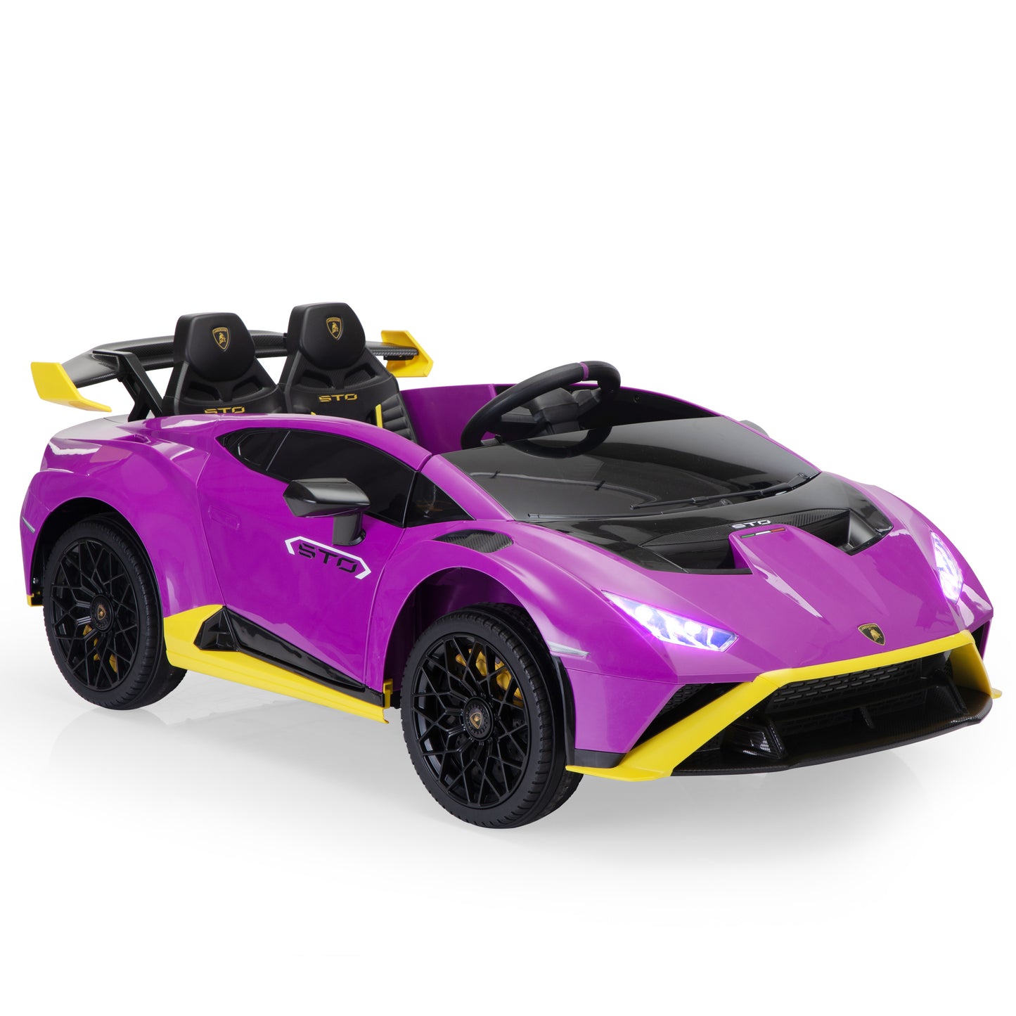 12V Battery Powered Ride On Car for Kids, Licensed Lamborghini, Remote Control Toy Vehicle with Music Player, LED Light, 2 Driving Modes,Purple