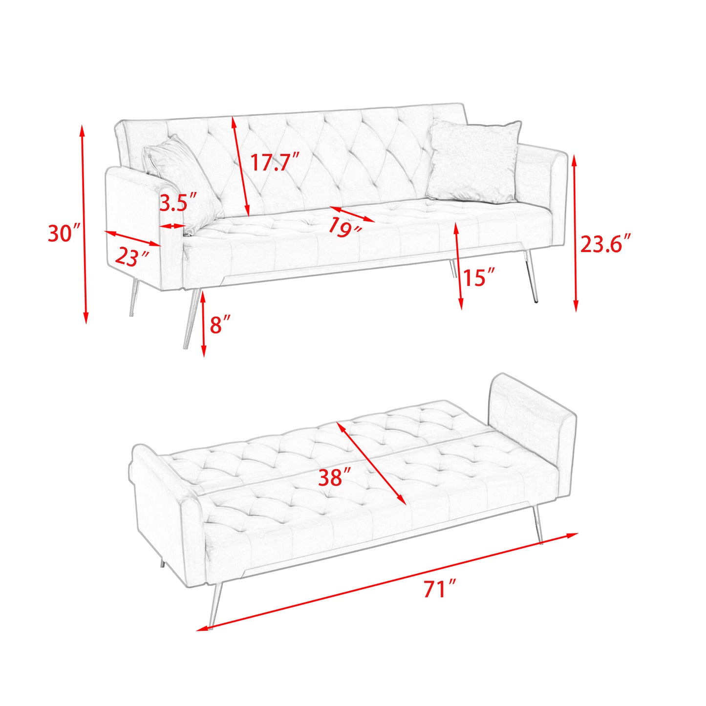 71 Convertible Double Folding Living Room Sofa Bed