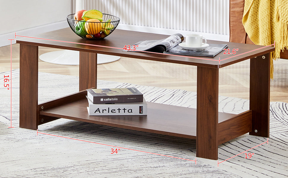 Innovative Walnut Textured Double Layered Coffee Table - CT-16