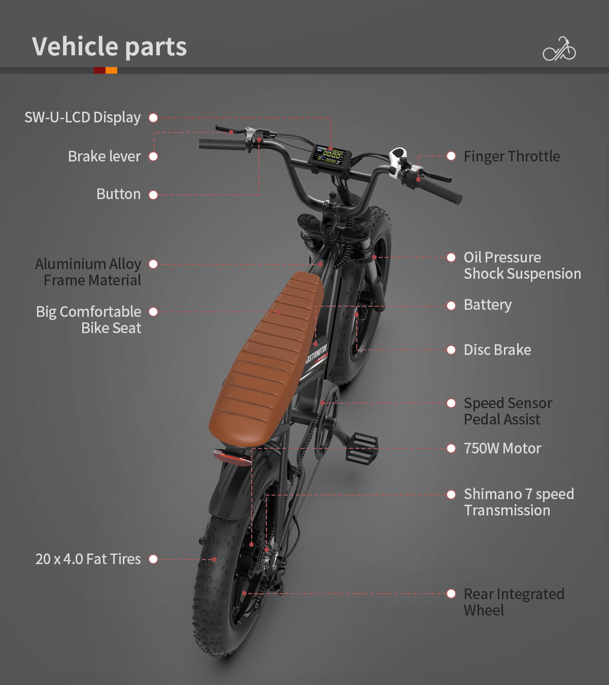 AOSTIRMOTOR new pattern Electric Bicycle 750W Motor 20" Fat Tire With 48V 13AH  Li-Battery