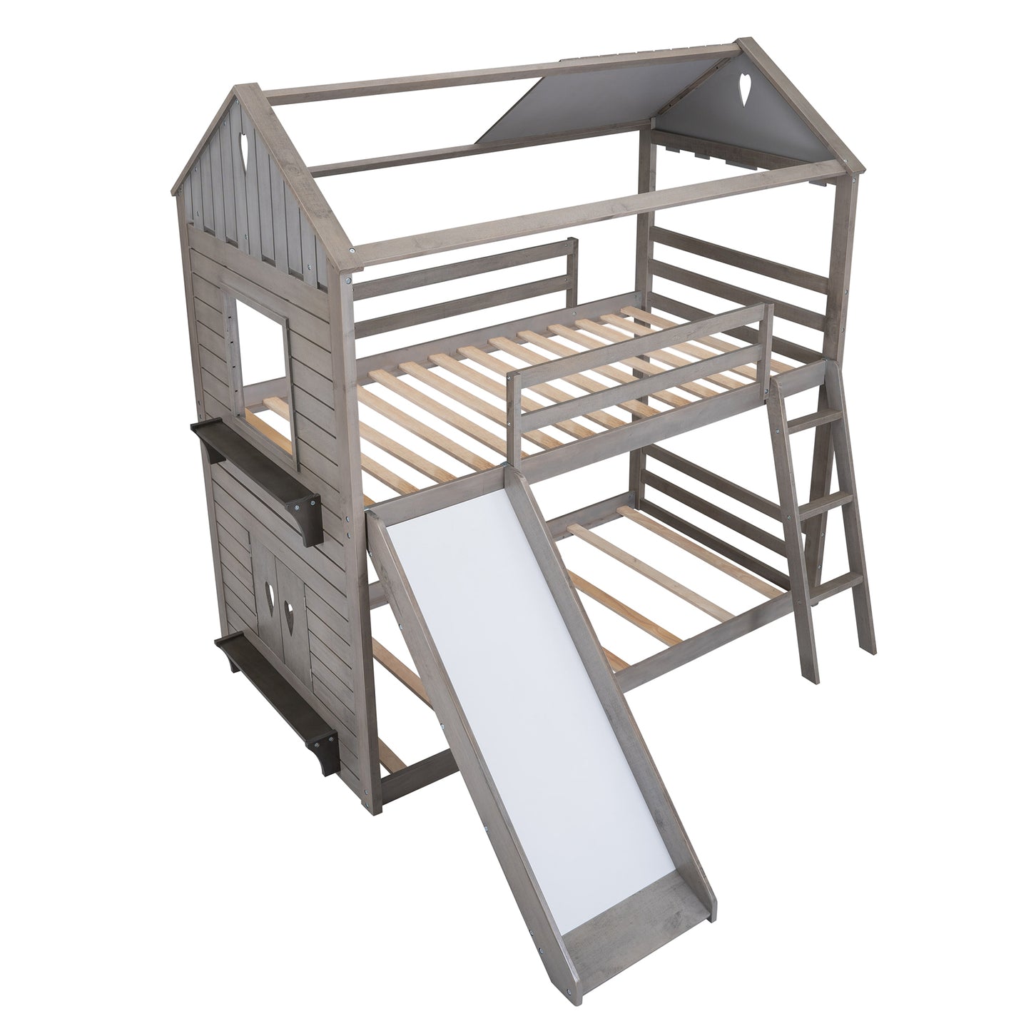 Roof and Window Twin Bunk Bed in Antique Gray Graphite