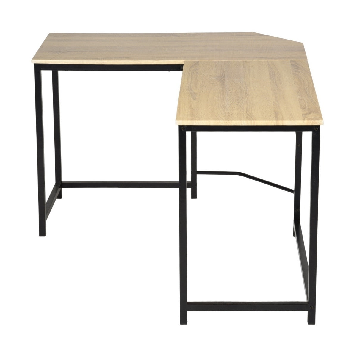 Modern & Stylish L-Shaped Wooden Desk with Sleek Black Metal Frame