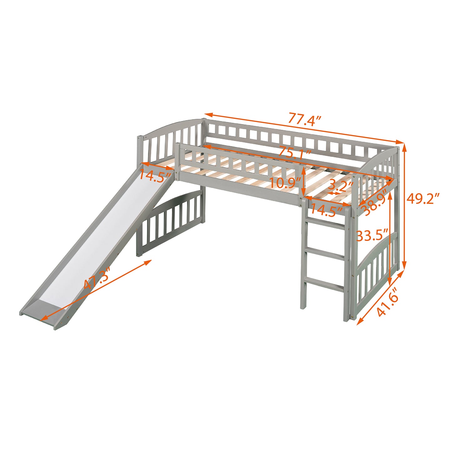 Twin size Loft Bed with Slide and Ladder, Gray(OLD SKU:LP000504AAE)