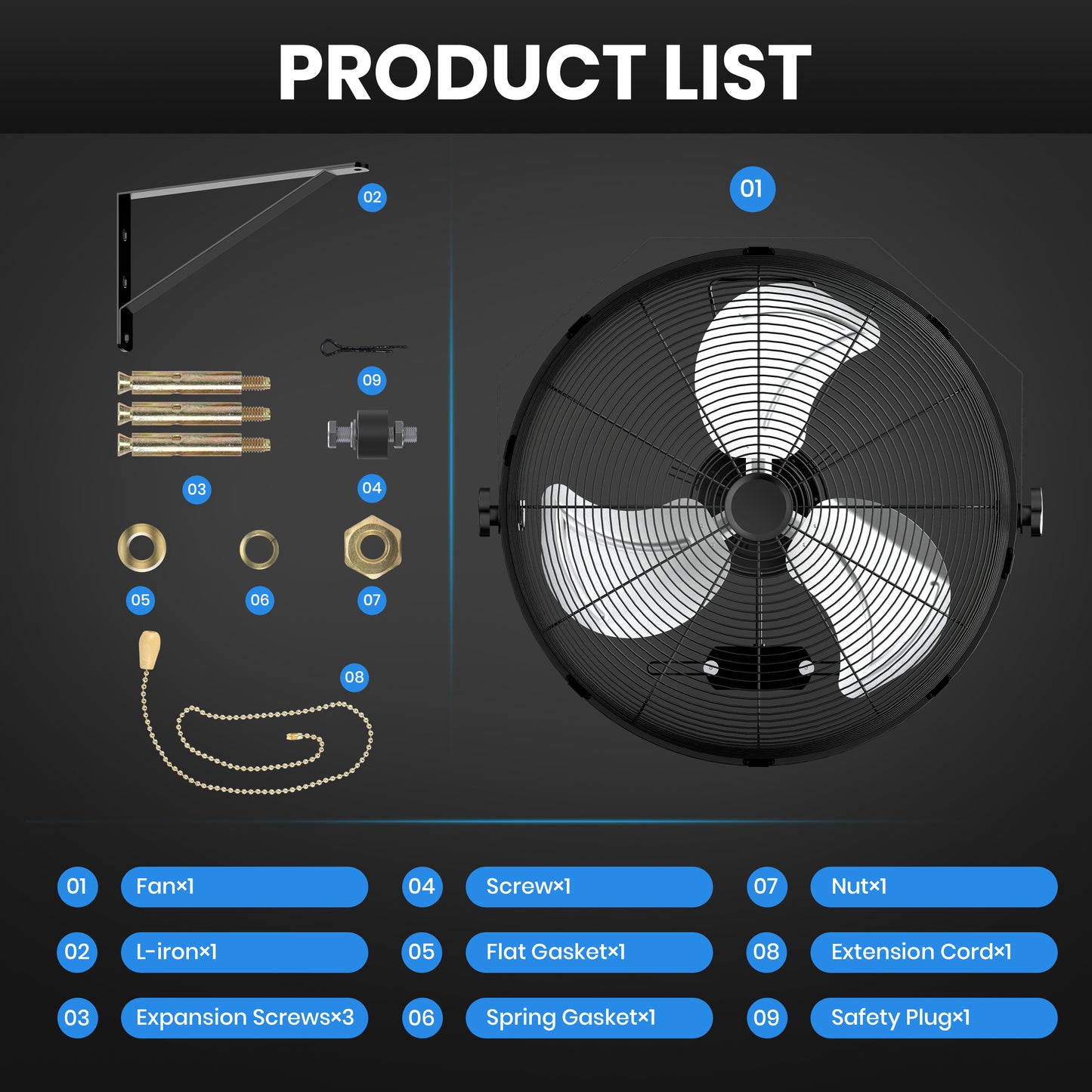 InfiniPower 20 Inch High Velocity Wall Mount Fan with Rack and L-Iron, 3 Speed Industrial/Commercial Metal Ventilation Fan