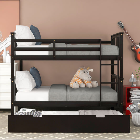 Twin Over Full Bunk Bed with White Trundle and Ladder