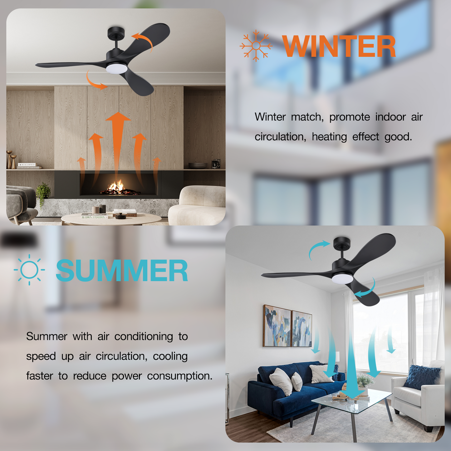 Intelligent 52-inch Black Ceiling Fan with Voice & APP Control