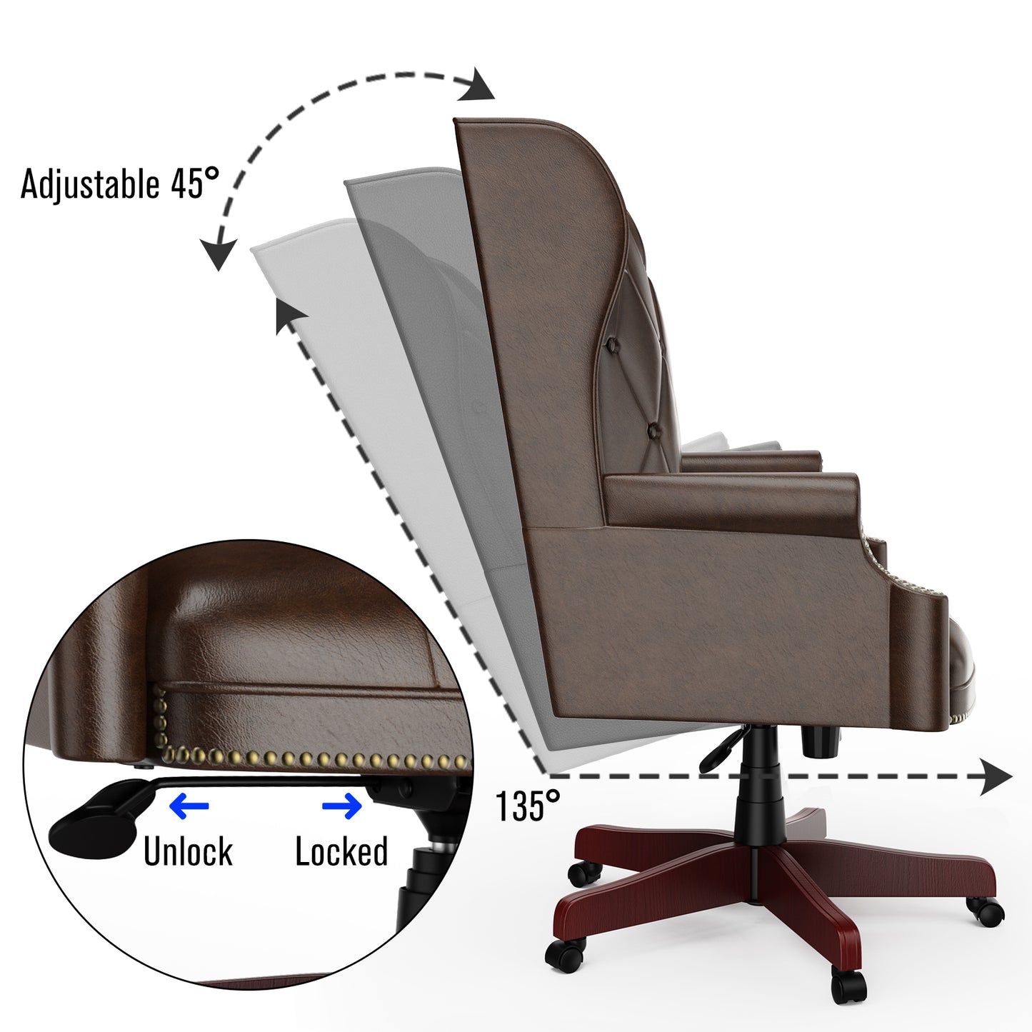 330LBS Executive Office Chair, Ergonomic Design High Back Reclining Comfortable Desk Chair - Brown