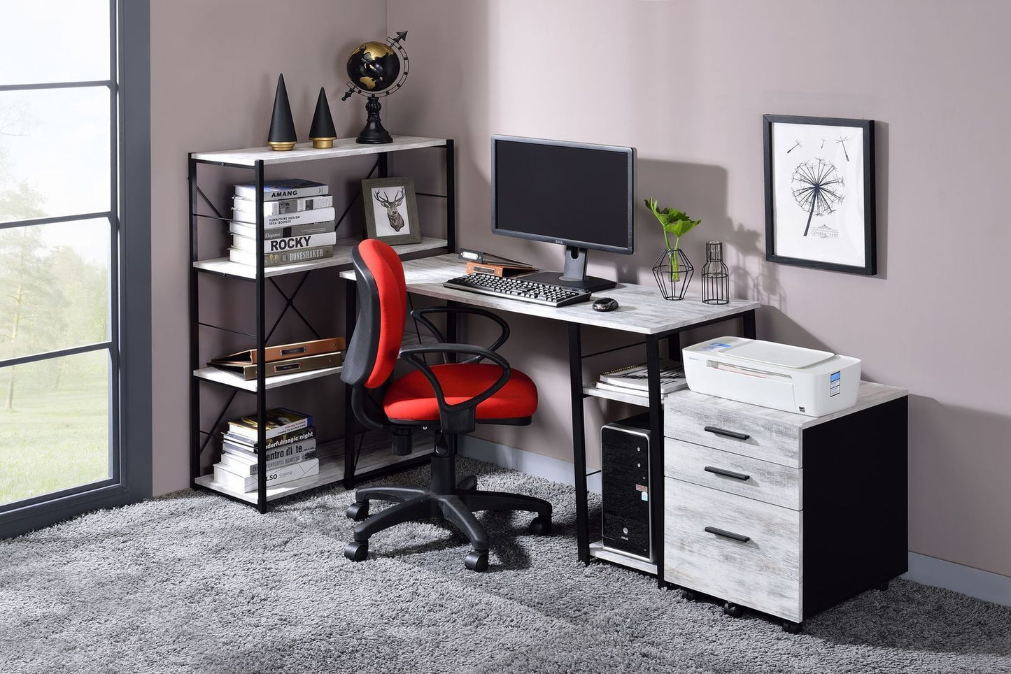 Vintage Industrial Writing Desk with Antique White & Black Finish