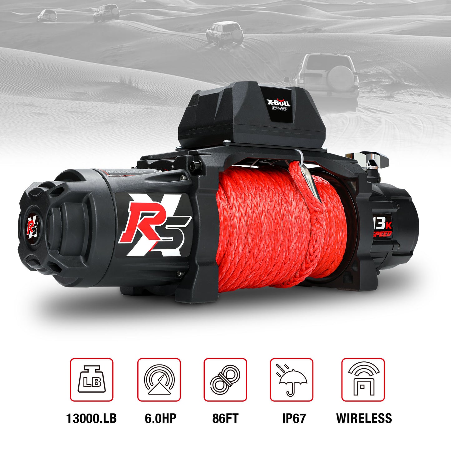 X-BULL 13000 LBS 12V Electric Winch with Wireless Remote and Synthetic Rope for UTVs/SUVs Jeep Towing Truck 4WD - High-Performance Off-Road Winch