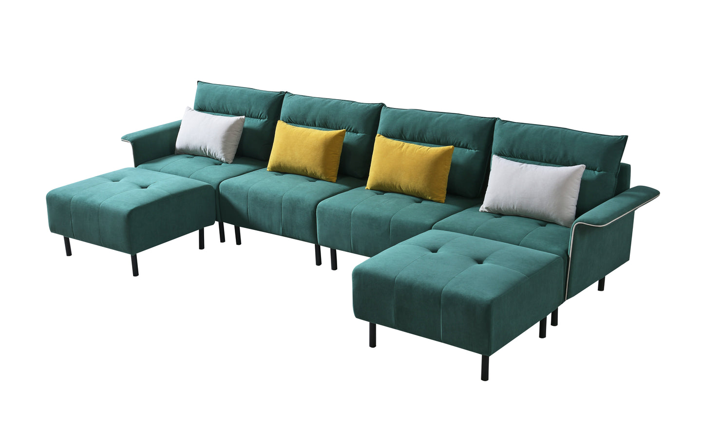 U-Shaped Sectional Sofa with 2 Removeable Ottoman and 4 Pillows-N