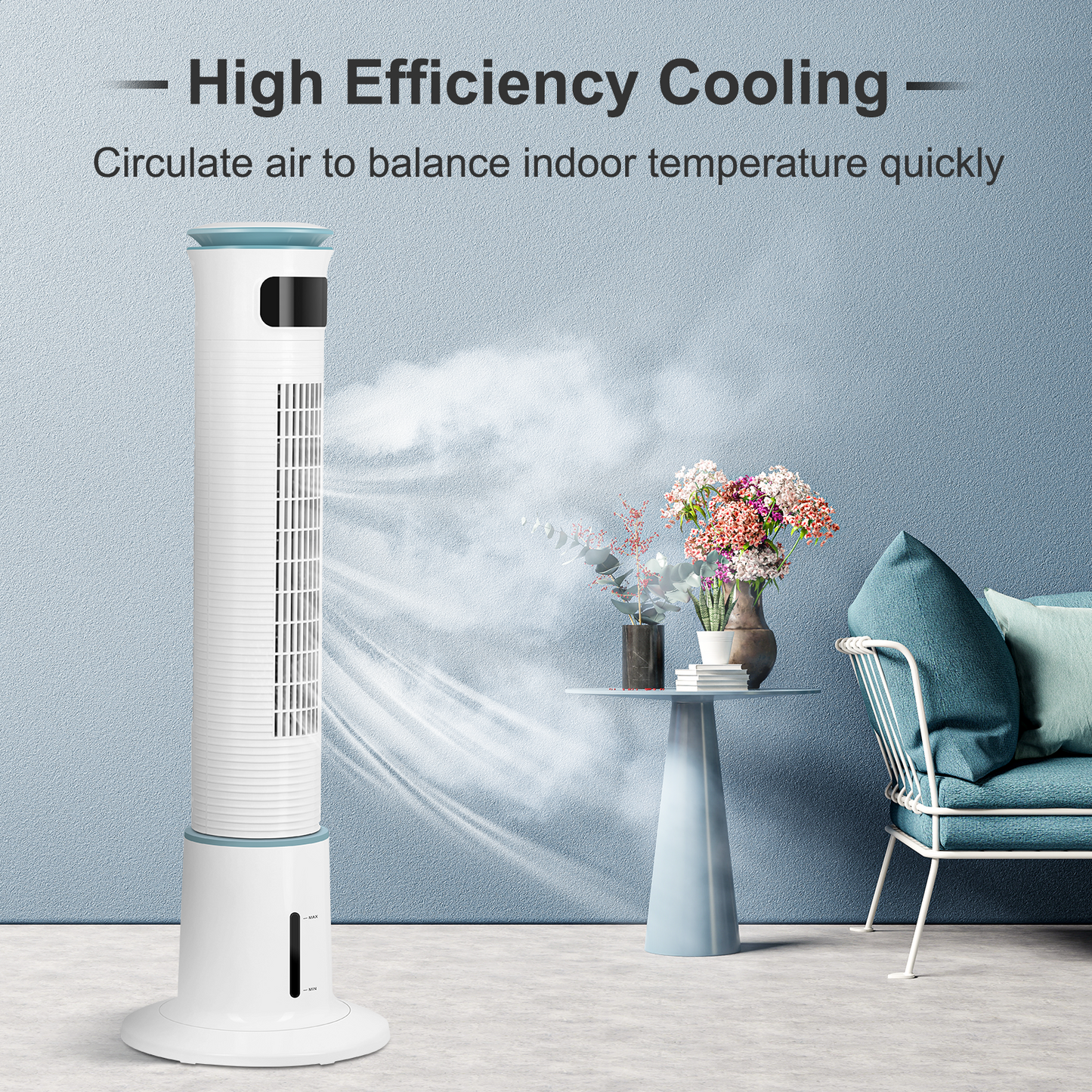 Refreshing Breeze Tower Fan with Mist Function, Adjustable Speeds & Timer, Low Noise, 43 Inches, White