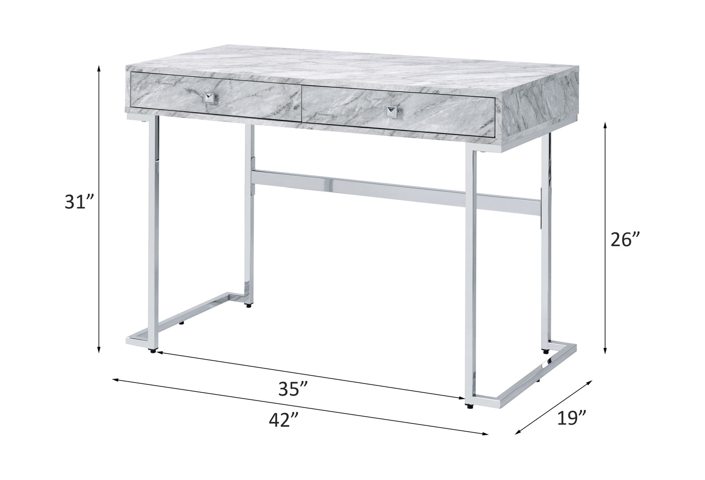 Sleek White Faux Marble Writing Desk with Chrome Frame