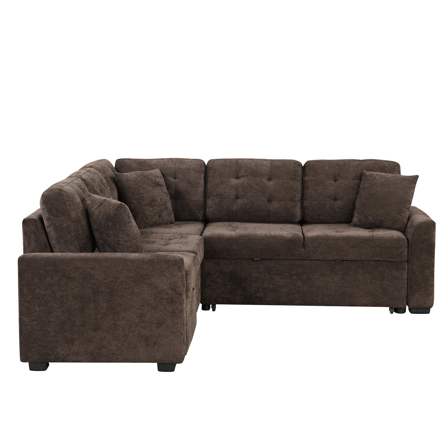 Convertible L-Shape Sleeper Sofa with USB Ports and Power Sockets, Brown