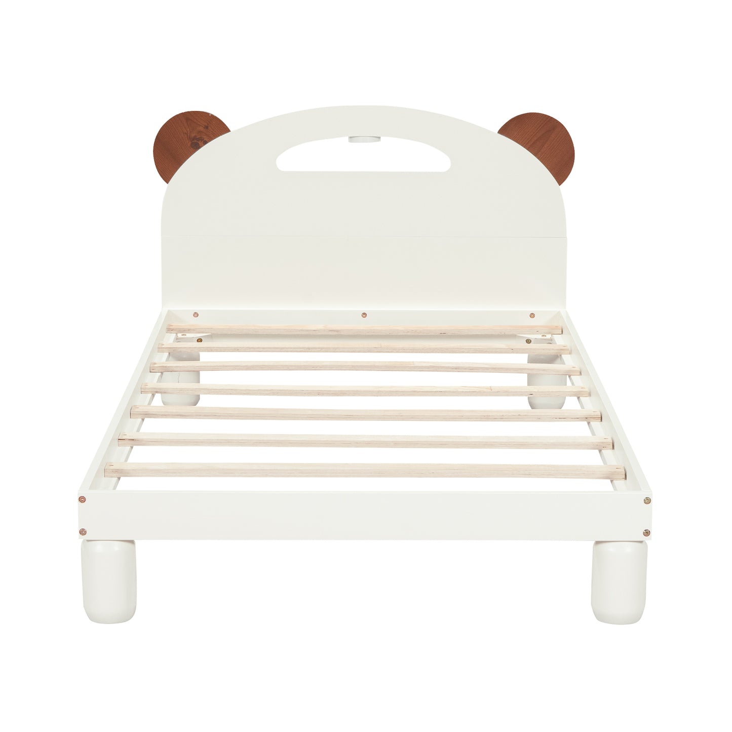 Twin Size Platform Bed with Bear Ears Shaped Headboard and LED, Cream White