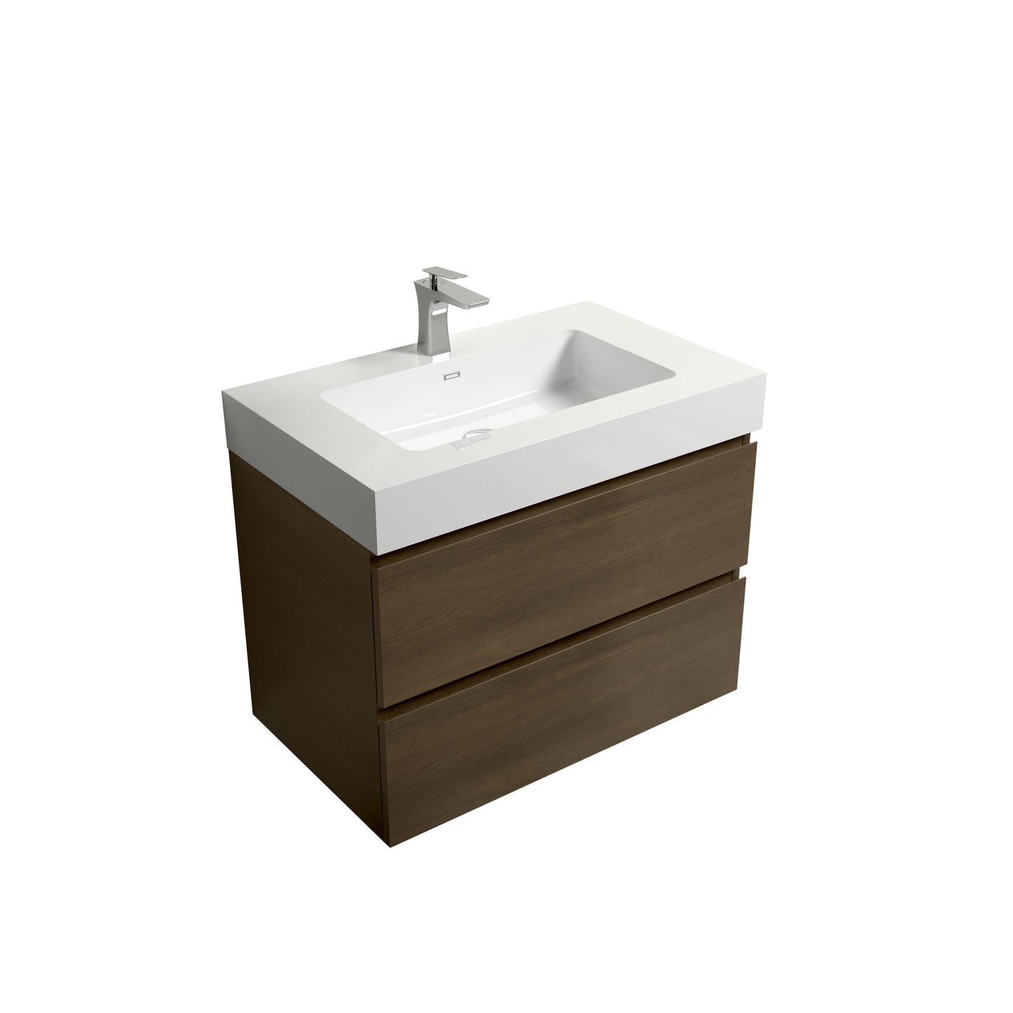 Alice-30W-111,Wall mount cabinet WITHOUT basin,Dark oak color,With two drawers