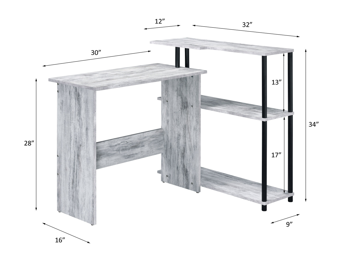 Functional Antique White and Black Writing Desk with Storage Shelves