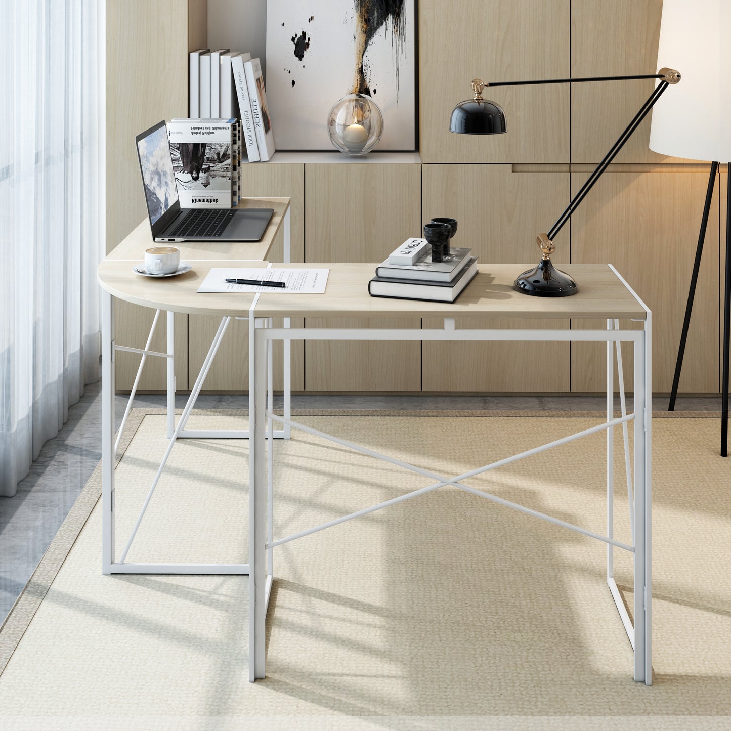 Contemporary White L-Shaped Workstation Desk