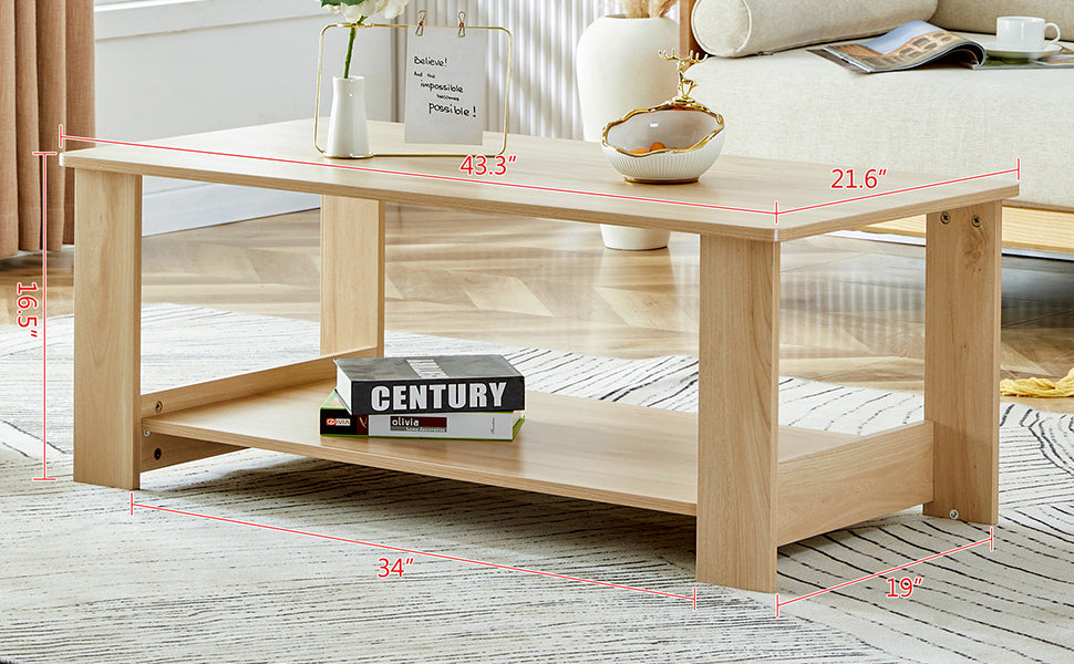 Modern Dual-Layer Log Textured Coffee Table with MDF Material