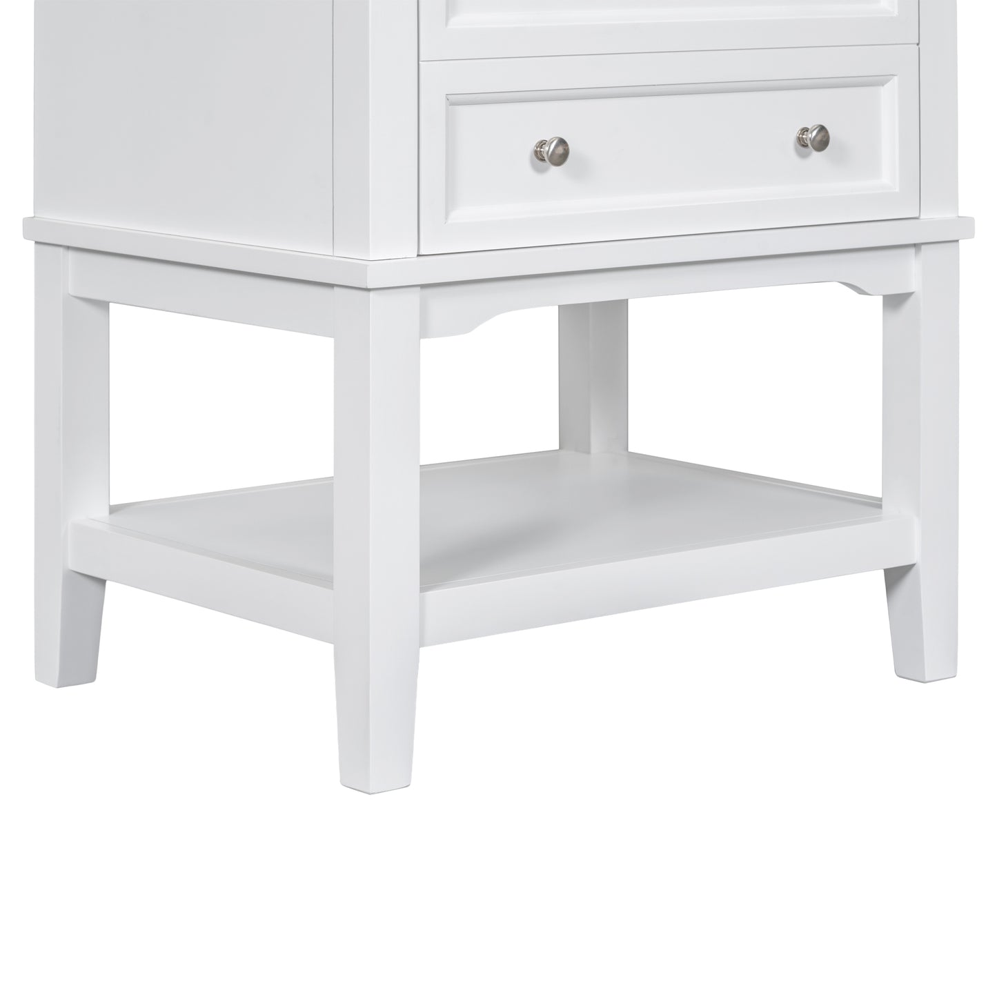 24" Bathroom Vanity Without Sink, Base Only, Solid Wood Frame, Bathroom Storage Cabinet with Drawer and Open Shelf, White