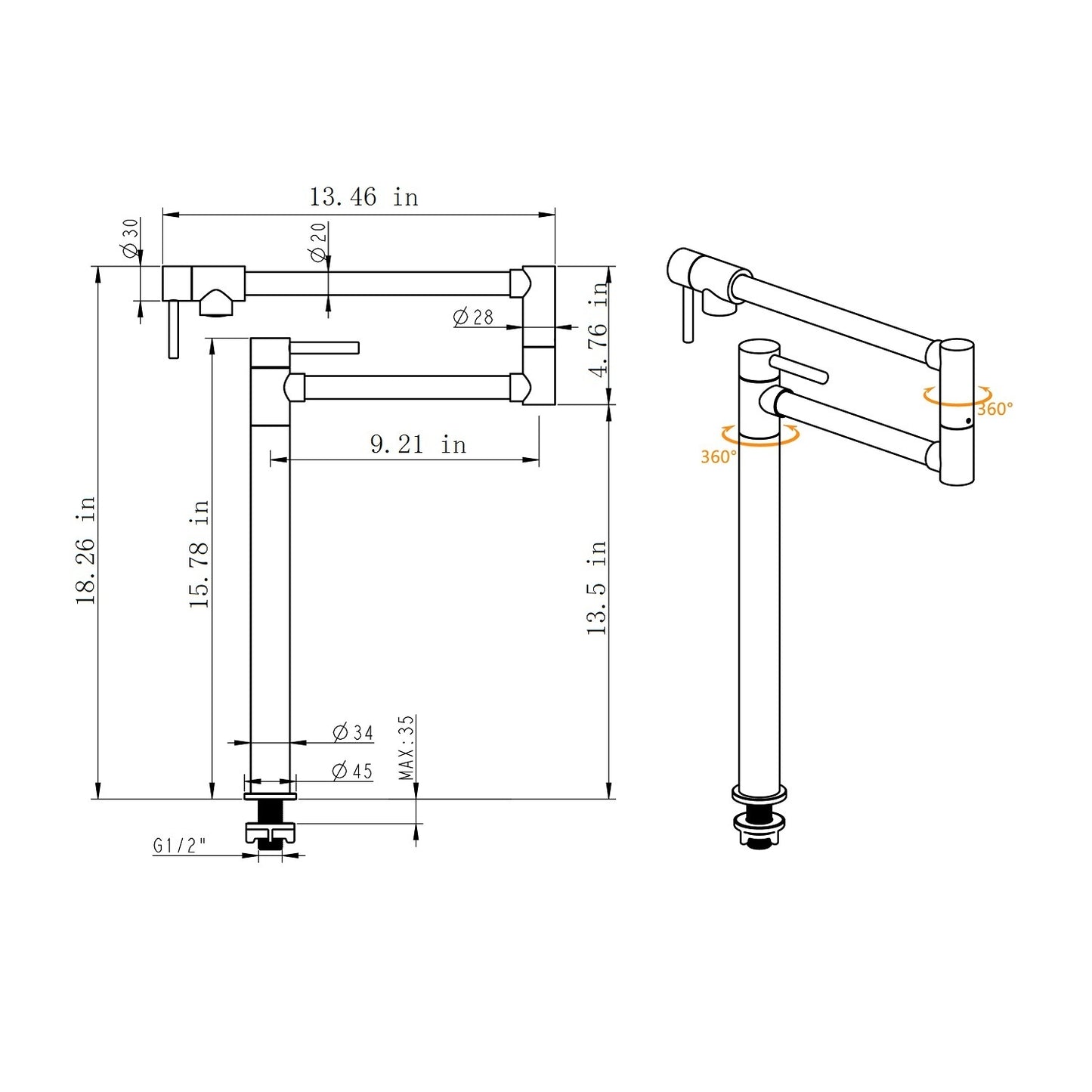 Pot Filler Faucet with Extension Shank