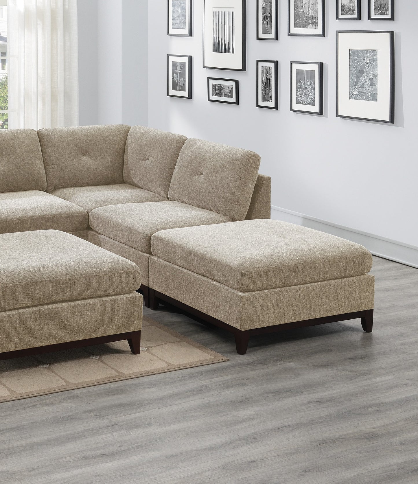 Camel Chenille Fabric L-Shaped Modular Sectional Living Room Set