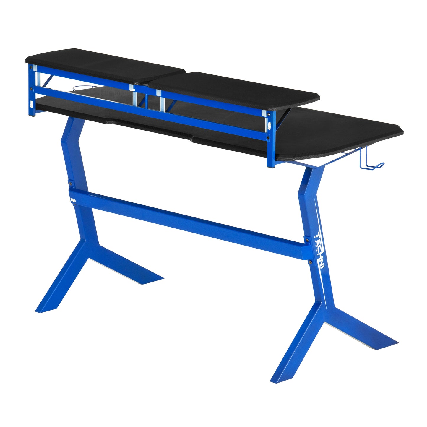 Techni Sport Blue Stryker Gaming Desk with Carbon Fiber Texture in Striking Blue