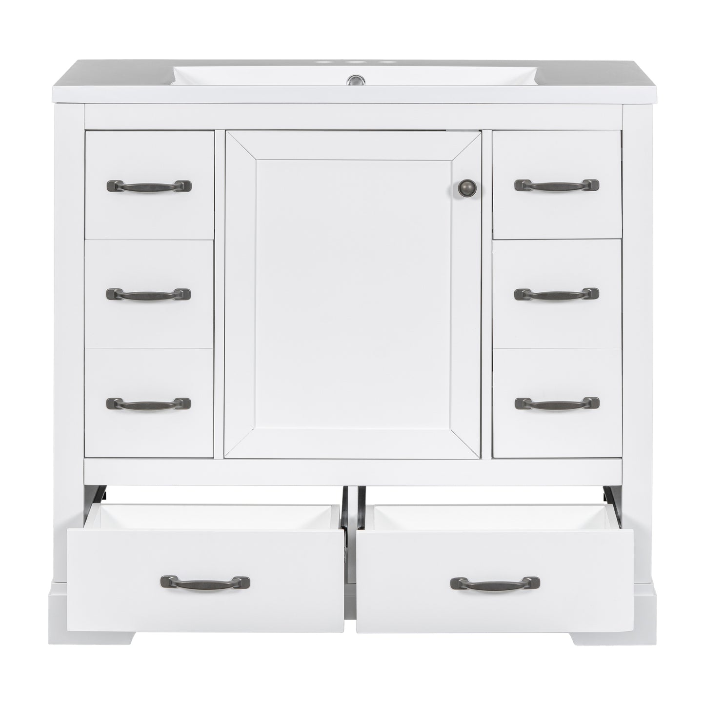 36" Bathroom Vanity with Sink Combo, Six Drawers, Multi-Functional Drawer Divider, Adjustable Shelf, White