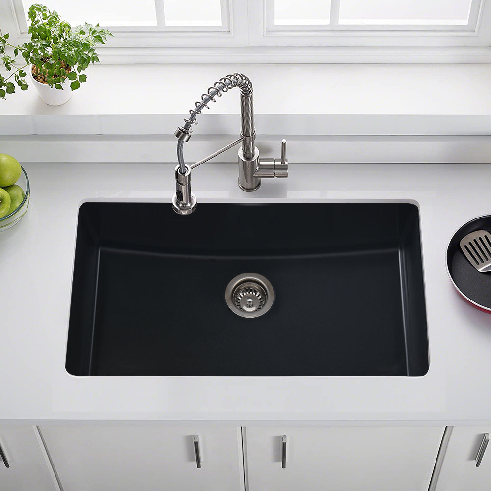 Single Basin Undermount Matte Black Quartz Kitchen Sink