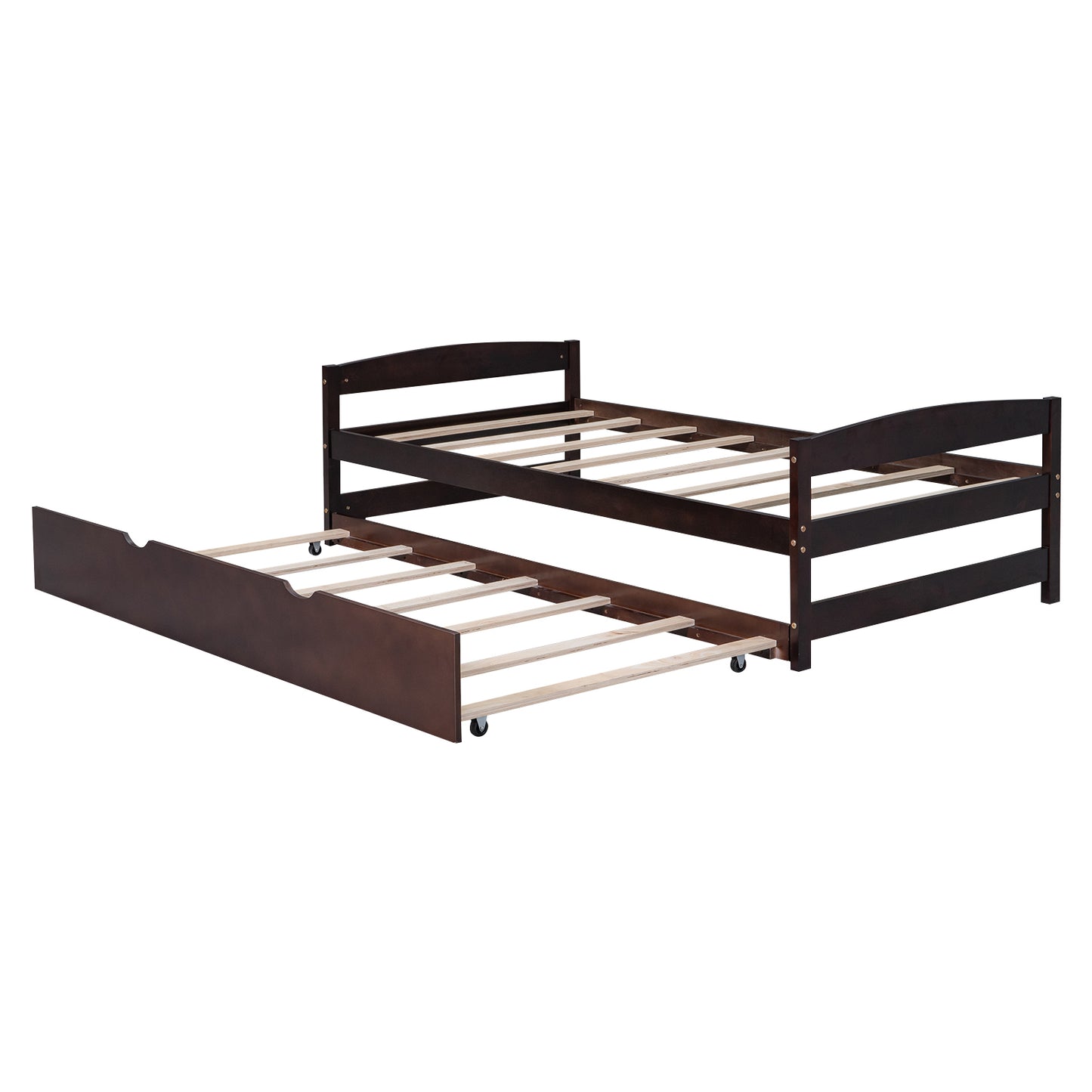 Twin Size Platform Bed with Twin Size Trundle, Espresso(Expected Arrival Time: 1.7)