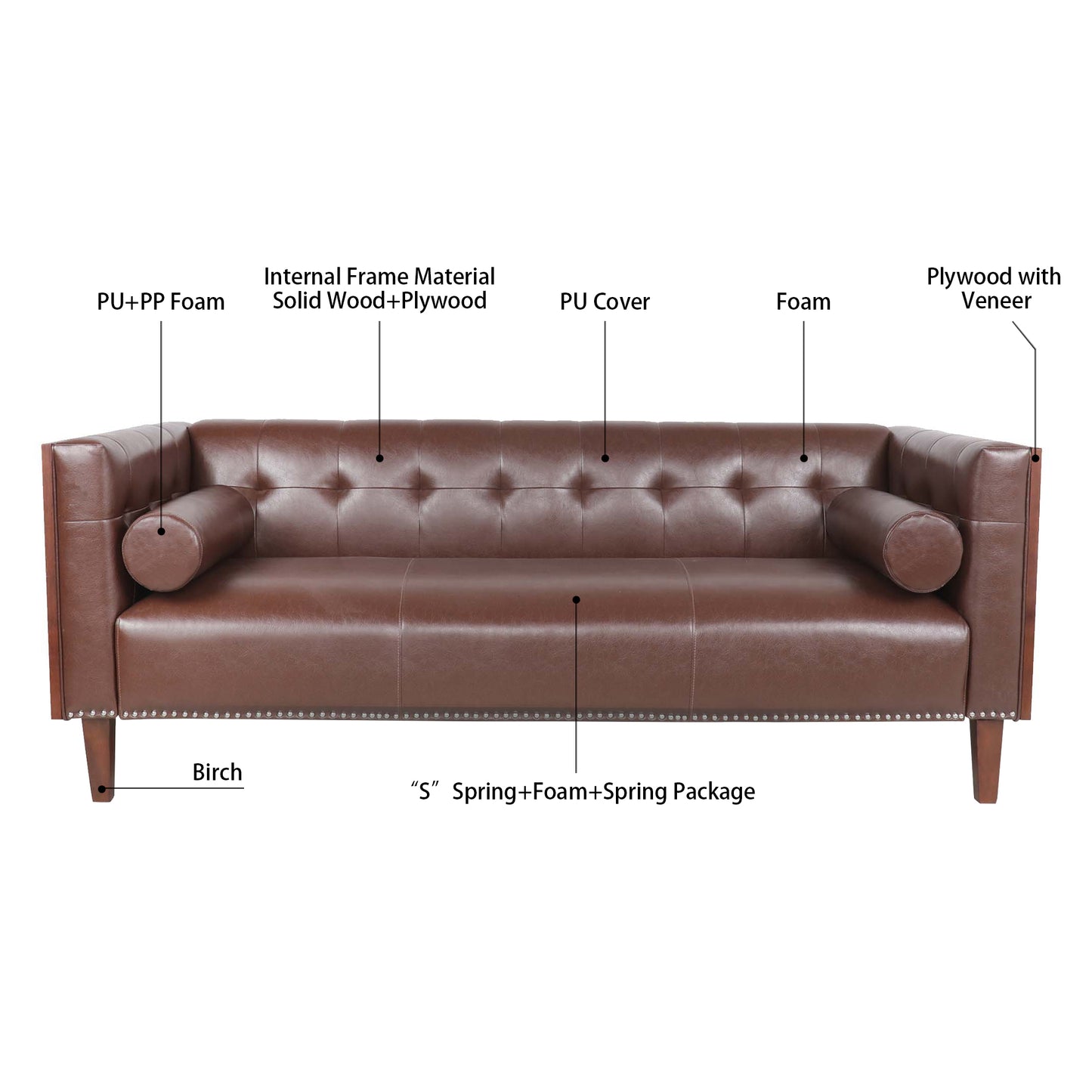 78.74 Elegant Wooden 3 Seater Sofa with Decorative Arms